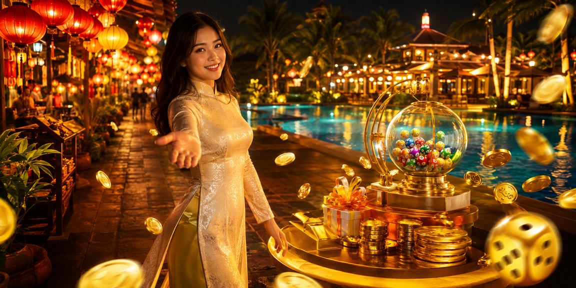 Cảnh xổ số truyền thống tại Mũi Né với phụ nữ áo dài